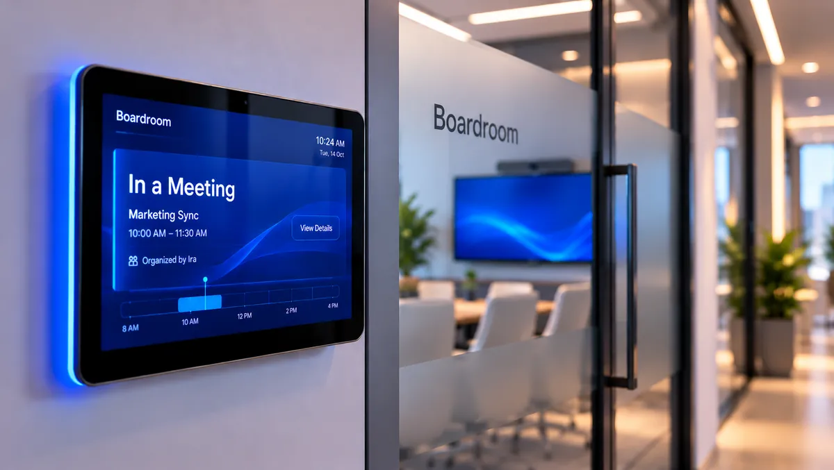 Boardroom booking panel outside the meeting room door
